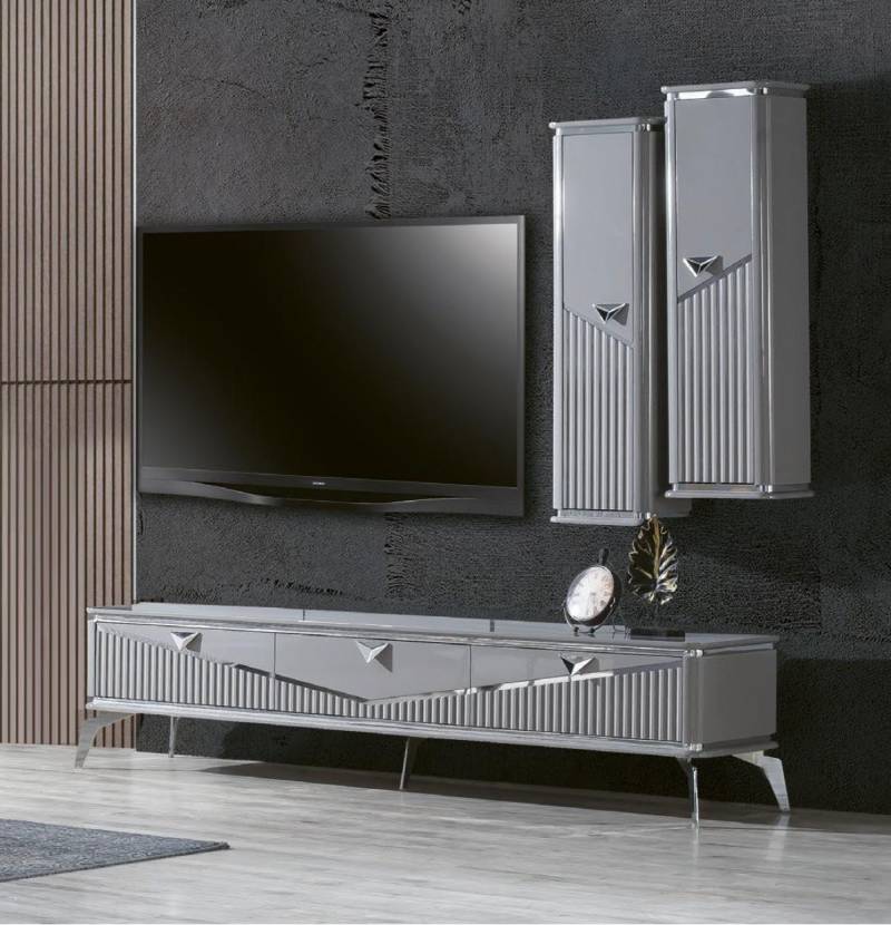 rtv Sideboard tv Ständer Fernseher Wand Wohnwand Lowboard Grau Hochglanz von JV Möbel