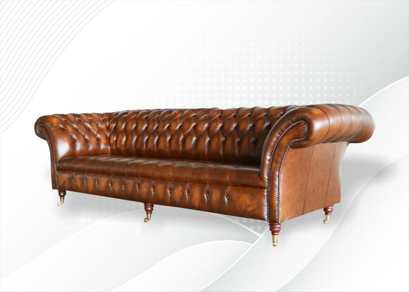 Braune Chesterfield Sofa Couch Polster Leder Couchen Garnitur 4 Sitzer von JV Möebel