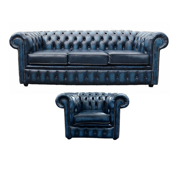 Sofagarnitur Chesterfield Polster Sofa Couch Set 3+1 Garnitur Leder von JV Möebel