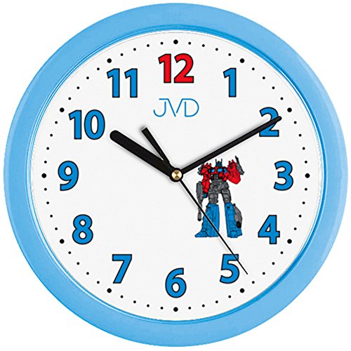 JVD H12.6 Wanduhr für Kinder Kinderwanduhr Roboter blau hellblau für Jungs von JVD