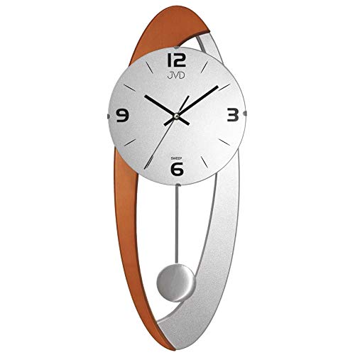 JVD NS15021/41 Wanduhr Quarz mit Pendel silbern kirschbaum Farben leise von JVD