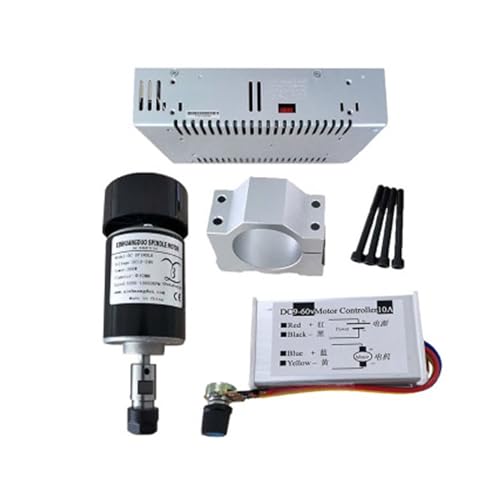 CNC-Spindelmotor-Kits CNC Luftkühlter 0,2 kW Spindelmotor-Satz 200 W ER11 52 mm Klemmschwindigkeitsregler Netzteil DIY CNC-Maschine 24 V DC 10000 U/min(ER11 Spindle Kit) von JVDDI