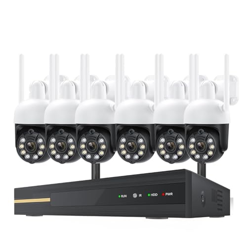 Drahtloses Sicherheitskamerasystem 3MP Wireless CCTV System Zwei Wege Wasserdichte PTZ Sicherheit IP Kamera 8CH NVR P2P Video Überwachung Kit(3T,8CH NVR 6 Cameras) von JVDDI