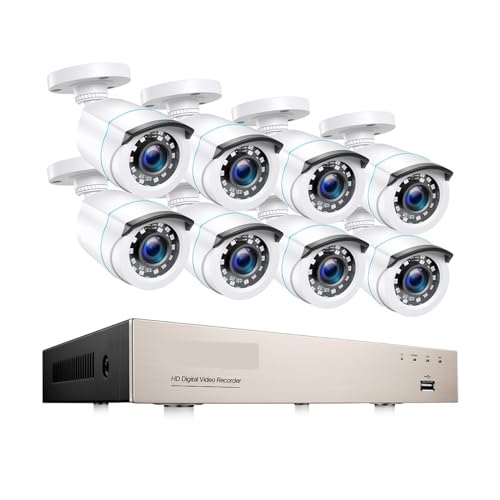 Drahtloses Sicherheitskamerasystem 8CH CCTV System H.265+ 5MP HD-TVI DVR Kit 8 1080p 2MP Home Security Outdoor Nachtsicht Kamera Video Überwachung Kit(2T,White) von JVDDI
