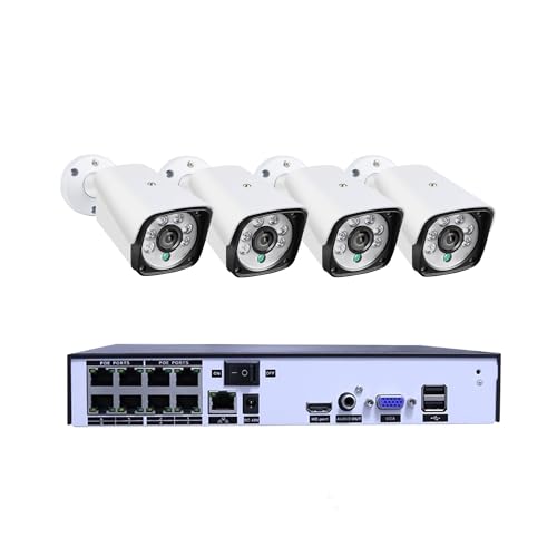 Drahtloses Sicherheitskamerasystem H.265+ 4CH 4k 8MP POE Sicherheitssystem Kit Recorder Rj45 Gesichtserkennung IP-Kamera Im Freien Wasserdichte CCTV-Video(None,8ch NVRX4 Cam 8.0MP) von JVDDI