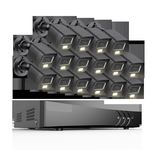 Drahtloses Sicherheitskamerasystem Ultra HD 16-Kanal-DVR-Sicherheitssystem mit 16-teiligem 6-MP-Super-HD-Vollfarb-Nachtsicht-Überwachungskamera-Set for den Innen- und Außenbereich(1T,CR1CX) von JVDDI