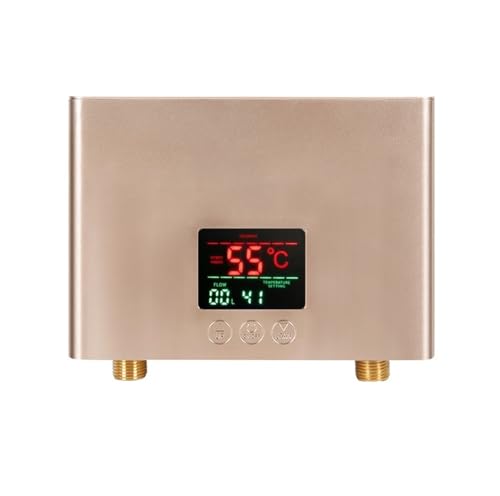 Elektrischer Warmwasserbereiter 5500W Durchlauferhitzer Badezimmer Küche Wandmontierter Elektrischer Warmwasserbereiter LCD-Temperaturanzeige Mit Fernbedienung(GOLD,220 3000W) von JVDDI