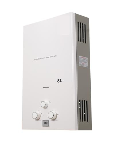 Elektrischer Warmwasserbereiter 8L Tankless Propan Gas Warmwasserbereiter 16KW LPG Sofortiger Warmwasserbereiter Kessel LED-Anzeige Outdoor Camping Mit Duschkopf-Kit(White) von JVDDI
