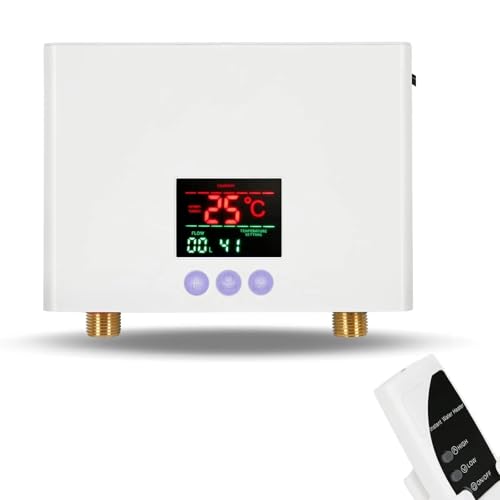 Elektrischer Warmwasserbereiter Durchlauferhitzer, 3000 W Mini-Elektro-Durchlauferhitzer, LED-Anzeige, On-Demand-Warmwasserbereiter Mit Fernbedienung(White) von JVDDI