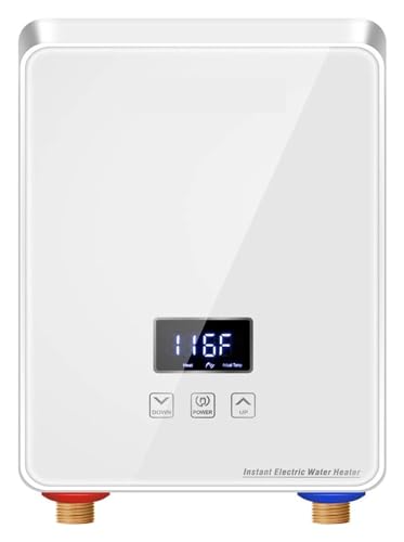 Elektrischer Warmwasserbereiter Durchlauferhitzer, Point-of-Use-Digitalanzeige, Elektrischer Durchlauferhitzer Mit Selbstmodulierendem Überhitzungsschutz(White) von JVDDI