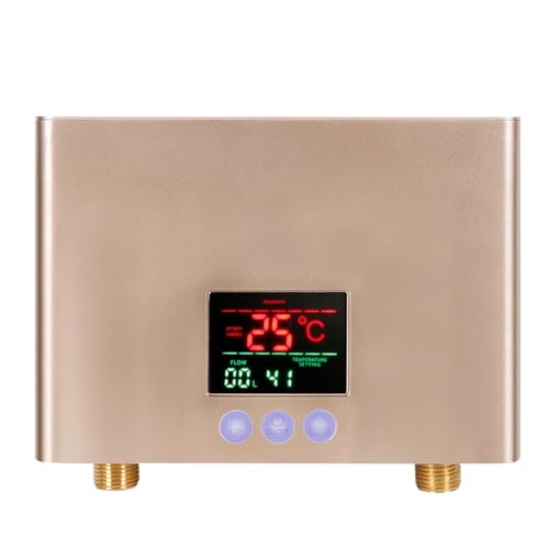 Elektrischer Warmwasserbereiter Durchlauferhitzer Mini Elektrischer Durchlauferhitzer Zur Wandmontage Mit LED-Anzeige Und Fernbedienung For Küche Und Badezimmer(Gold,220 5500W) von JVDDI