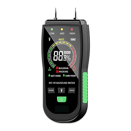Feuchtigkeitsmesser MT19C Digitales Holzfeuchtemessgerät, Holzfeuchtigkeitstester, Hygrometer, Holzfeuchtedetektor, LCD-Taschenlampe, Ziegelfeuchtigkeitsmessgerät von JVDDI