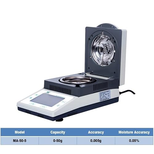 Tragbarer Feuchtigkeitstester 110g 0,05% 0,01% 0,1% Touchscreen Desktop Getreide Professionelle Feuchtigkeitsmesser Tester Feuchtigkeit Messgerät 50g(MA-50-5) von JVDDI