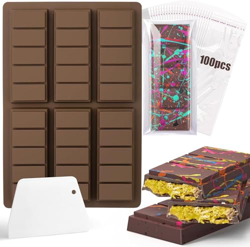 Schokoladenform - JVFQII Quadrat Dubai Schokoladentafel Silikonform, Tiefe Silikon Chocolate Mould mit Schaber und Tasche, Schokolade Form für Schokolade Praline Süßigkeiten von JVFQQII