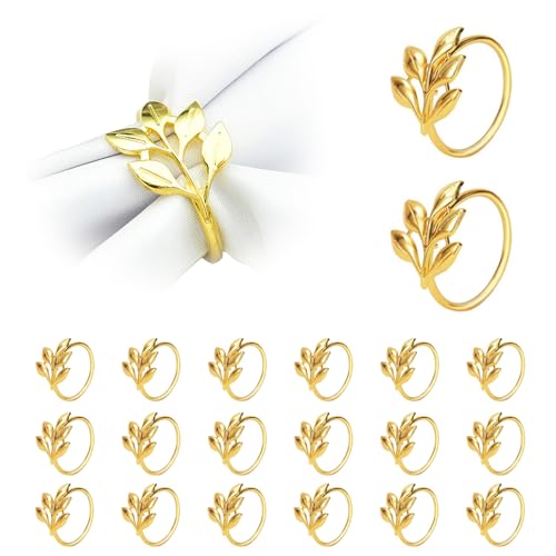 JVHLOV 20 Stück Napkin Rings Serviettenringe, Metall Serviettenschnallen, Metall Serviettenschnallen Blätter, für Hochzeit Party Ramadan Bankett Tischdekoration (Gold, Standardgröße) JVHLOV 20 Stück Napkin Rings Serviettenringe, Metall Serviettenschnallen, Metall Serviettenschnallen Blätter, für Hochzeit Party Ramadan Bankett Tischdekoration (Gold, Standardgröße) von JVHLOV