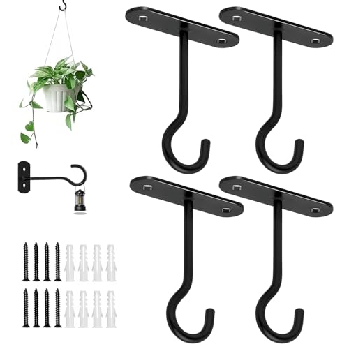 JVHLOV 4 Stück Pflanzenhaken 10 cm, Blumenampel Halterung Wandhaken, Pflanzenaufhänger Hängepflanzenhalter für Blumentöpfe Windspiele Laternen, Garten Balkon Dekoration (Schwarz) von JVHLOV