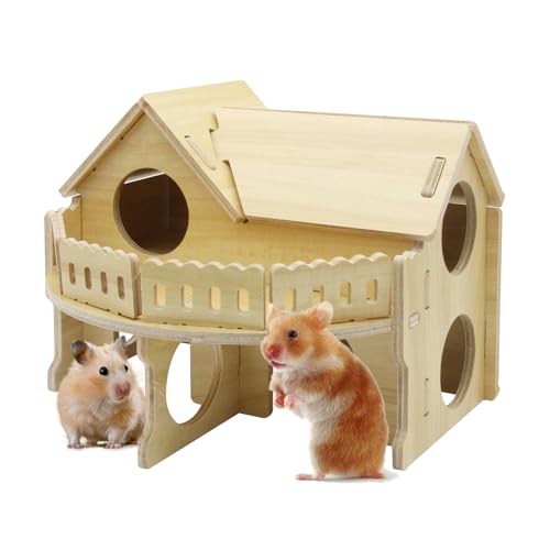 JVHLOV Holzhaus Für Hamster, Holz Hamsterhaus, Hamster Haus mit Leiter, Hamster Haus Holz, Für Zwerghamster, Rennmäuse von JVHLOV