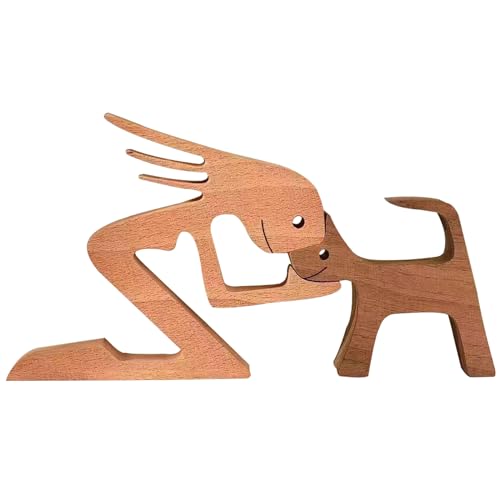 JVHLOV Holzschnitzerei, Handgefertigte Holzstatue, Kätzchen und Menschen Statue Skulptur, Holzskulptur Ornamente (Frau) von JVHLOV