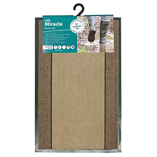 JVL Fußmatte Miracle beige mit braunen Streifen 40 x 60 cm, Polypropylen-Flor mit Vinyl-Rückseite, 60 x 76 cm (Rectangular) von JVL