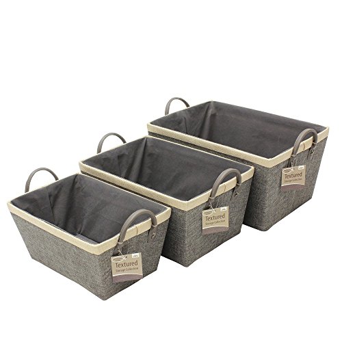 JVL Strukturierte konisch Aufbewahrungsbox mit Kunstleder Loop Griffe-Set 3, High Qualität Grade Carboard, grau, 28 x 38 x 20 cm von JVL