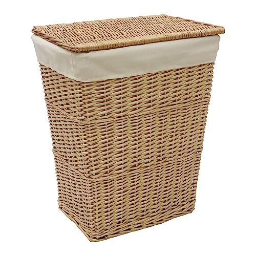 JVL Wäschekorb aus Akazienholz, handgewebt, rechteckig, mit Deckel, Honigfarben von JVL