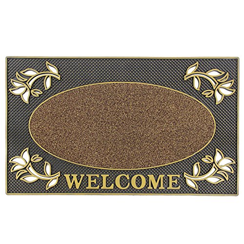 JVL Welcome Metallic-Look rechteckig Floral Hard tragen Eingang Boden Fußmatte, PVC, Gold und Schwarz von JVL