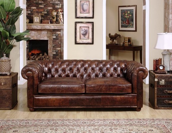 Chesterfield Couch Polster Sofas Klassischer Sitz Leder Textil 3 Sitzer von JVM4260606055590