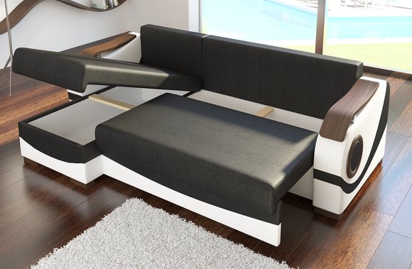 Design Ecksofa Perto Bettfunktion Couch Polster Textil Sofas Couchen Schlaf von JVMoebel