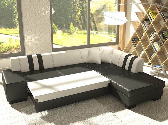 Klassisch Design Ecksofa Porto II Bettfunktion Couch Textil Sofas Schlaf Sofa von JVMoebel
