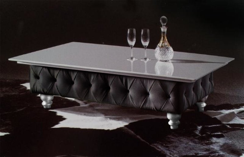 WOHNZIMMER ELEGANTER DESIGNER COUCHTISCH CHESTERFIELD TISCH GLASTISCH SOFORT von JVMöbel