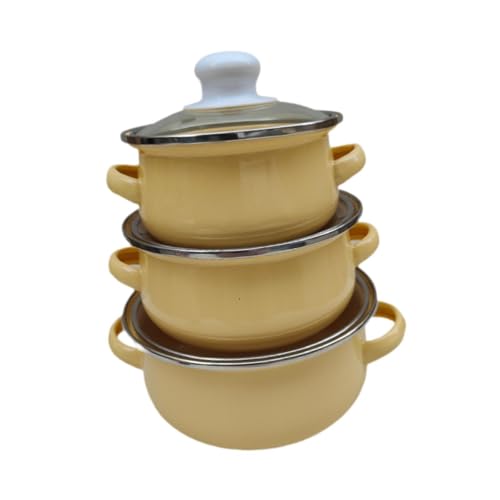 3 Stück Emaille-Kochtöpfe Haushaltskochgeschirr for Instantnudeln for Eintöpfe Suppen Kochtopf mit Deckel Doppelgriffen 3 Stück Emaille-Kochtöpfe Haushaltskochgeschirr for Instantnudeln for Eintöpfe Suppen Kochtopf mit Deckel Doppelgriffen von JVNALwnkv