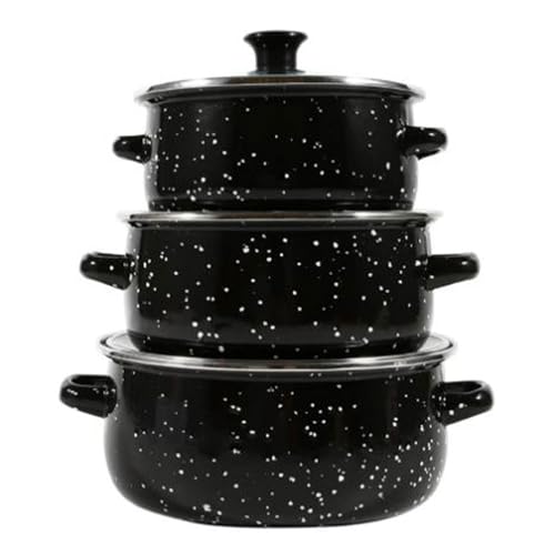 3-teiliger Emaille-Suppentopf mit Deckel, Kochgeschirr, hitzebeständig, vielseitig einsetzbar, leicht zu reinigen, Doppelgriffen, Suppentopf for Brautpartys, blau 3-teiliger Emaille-Suppentopf mit Deckel, Kochgeschirr, hitzebeständig, vielseitig einsetzbar, leicht zu reinigen, Doppelgriffen, Suppentopf for Brautpartys, blau von JVNALwnkv