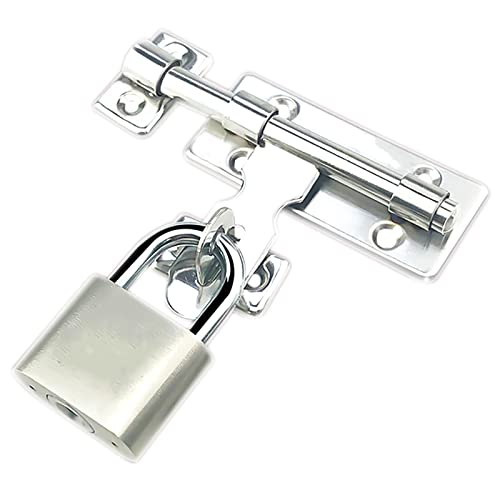 Edelstahlriegel, Kohlenstoffstahlriegel, Schieberiegel-Türschloss, 2er-Packung mit Zylinderriegel, robuster Türschieberiegel mit Schrauben und Vorhängeschloss, (Silber) (Größe: 6 Zoll) von JVNALwnkv