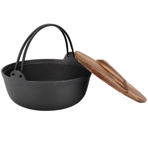 Keramik-Kochtopf, antihaftbeschichteter japanischer Gusseisen-Hot Pot mit Doppelgriff und Holzdeckel, Shabu-Shabu-Pfanne for eine Portion Keramik-Kochtopf, antihaftbeschichteter japanischer Gusseisen-Hot Pot mit Doppelgriff und Holzdeckel, Shabu-Shabu-Pfanne for eine Portion von JVNALwnkv