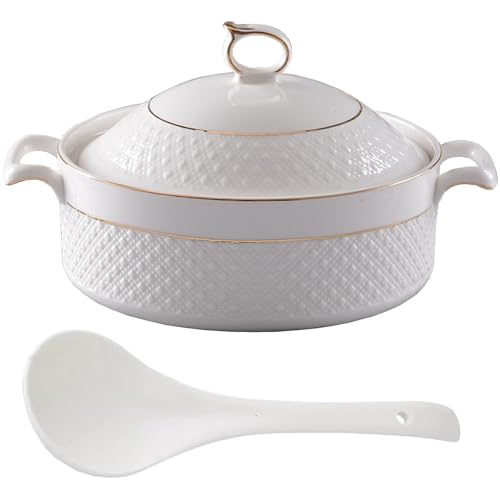 Keramik-Kochtopf, kleine Kupfertöpfe, Keramik-Suppenterrine mit Deckel, 2, l, weiße runde Keramikterrine, Servier-Keramik-Suppentopf Keramik-Kochtopf, kleine Kupfertöpfe, Keramik-Suppenterrine mit Deckel, 2, l, weiße runde Keramikterrine, Servier-Keramik-Suppentopf von JVNALwnkv