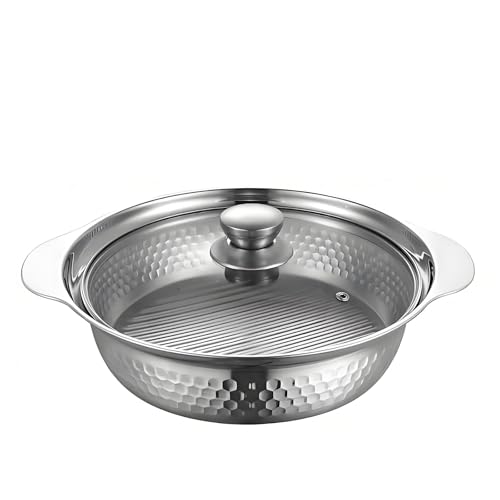 Keramik-Kochtopf, kleine Kupfertöpfe, Servierplatte aus Edelstahl, Schüssel mit Glasdeckel, Paella-Pfanne, 4 Größen, Speisetablett, Teller, Aufbewahrungsbecken(Silver,25CM) von JVNALwnkv