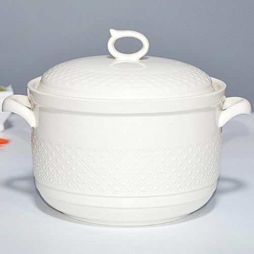 Keramik-Kochtopf, kleine Kupfertöpfe, weiße Suppenterrine, Servierschüssel aus Porzellan mit Deckel und Löffel, runder Suppentopf großem Fassungsvermögen Keramik-Kochtopf, kleine Kupfertöpfe, weiße Suppenterrine, Servierschüssel aus Porzellan mit Deckel und Löffel, runder Suppentopf großem Fassungsvermögen von JVNALwnkv