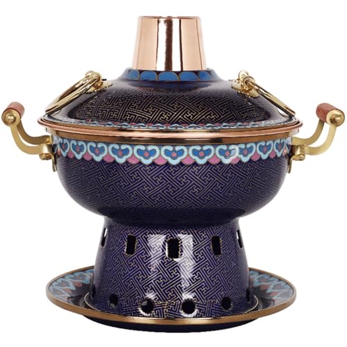 Keramik-Kochtopf, kleiner Kupfertopf, Kupfer-Hot Pot, chinesischer Holzkohle-Suppentopf, Outdoor-Hot Pot, Kupfer-Suppenkochutensilien,(Blue) von JVNALwnkv