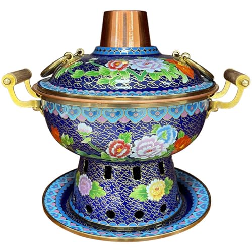 Keramik-Kochtopf, kleiner Kupfertopf, Kupfer-Hot Pot, chinesischer Holzkohle-Suppentopf, Outdoor-Hot Pot, Kupfer-Suppenkochutensilien,(Blue Flower) von JVNALwnkv