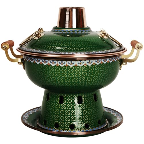 Keramik-Kochtopf, kleiner Kupfertopf, Kupfer-Hot Pot, chinesischer Holzkohle-Suppentopf, Outdoor-Hot Pot, Kupfer-Suppenkochutensilien,(Green) von JVNALwnkv