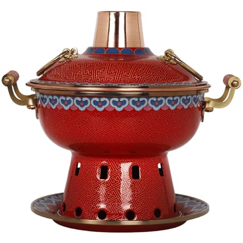 Keramik-Kochtopf, kleiner Kupfertopf, Kupfer-Hot Pot, chinesischer Holzkohle-Suppentopf, Outdoor-Hot Pot, Kupfer-Suppenkochutensilien,(Red) von JVNALwnkv