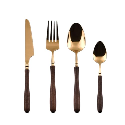 Messer und Gabel aus Edelstahl, 16-teiliges Besteckset Gold, Walnussholz for 4 Personen, 304 Messer und Gabel aus Edelstahl, 16-teiliges Besteckset Gold, Walnussholz for 4 Personen, 304 von JVNALwnkv