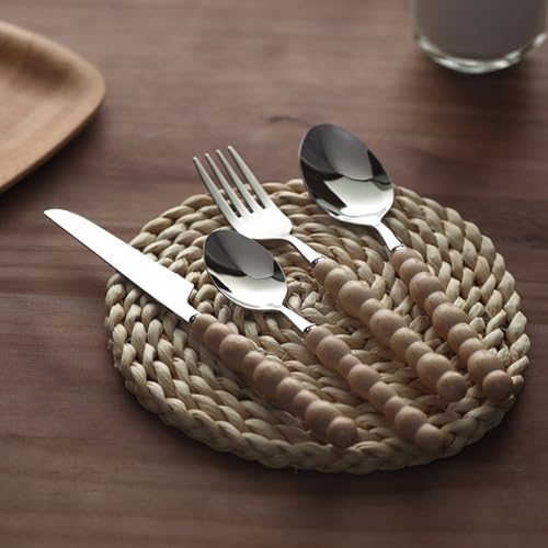 Messer und Gabel aus Edelstahl, 24-teiliges Besteckset, Service for 6 Personen, Löffel, Western-Besteckset mit perlenbesetztem Holzgriff Messer und Gabel aus Edelstahl, 24-teiliges Besteckset, Service for 6 Personen, Löffel, Western-Besteckset mit perlenbesetztem Holzgriff von JVNALwnkv