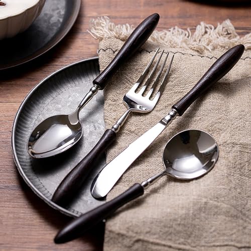 Messer und Gabel aus Edelstahl, Bambus, 18-teiliges Besteckset, Besteckservice mit Holzgriff for 80 Personen von JVNALwnkv