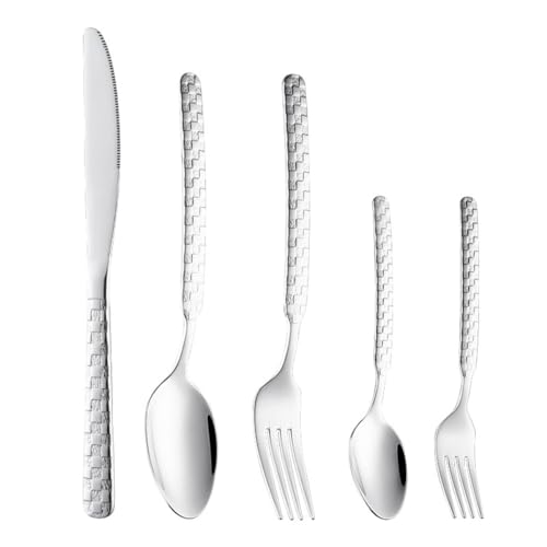 Messer und Gabel aus Edelstahl, Bambus, 40-teiliges Besteckset, Edelstahl-Besteckset for 8 Personen von JVNALwnkv