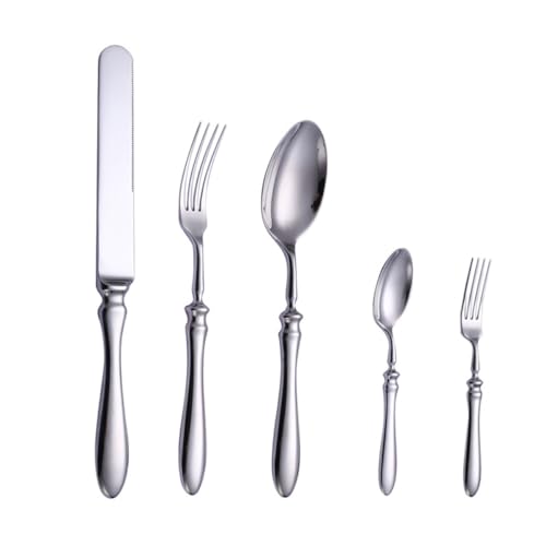 Messer und Gabel aus Edelstahl, Bambus, 40-teiliges Besteckset, mit verdicktem Kürbisgriff for 8 Personen von JVNALwnkv