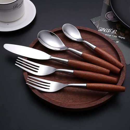 Messer und Gabel aus Edelstahl, Bambus, 8-teiliges Besteckset, Besteckservice Holz for 40 Personen Messer und Gabel aus Edelstahl, Bambus, 8-teiliges Besteckset, Besteckservice Holz for 40 Personen von JVNALwnkv