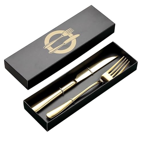 Messer und Gabel aus Edelstahl, Bambus, Besteckset, 2er-Set Edelstahlbesteck, Western-Steakmesser- Gabelset von JVNALwnkv