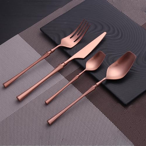 Messer und Gabel aus Edelstahl, Bambus, Roségold-Besteckset for 6 Personen, 24-teiliges Besteckset hochwertigem von JVNALwnkv