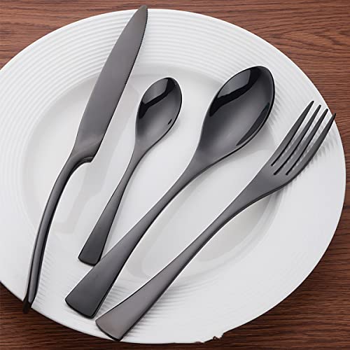 Messer und Gabel aus Edelstahl, Bambus, goldenes Besteckset for 12 Personen, 48-teiliges silbernes in Schaufelform mit satiniertem Finish von JVNALwnkv